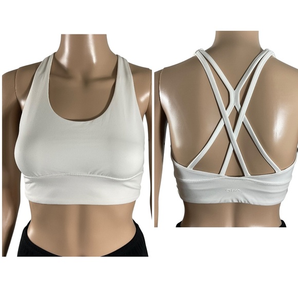 Oysho White Strappy Back Sports Bra Medium Crisscross Stretch Workout Top - Picture 1 of 12